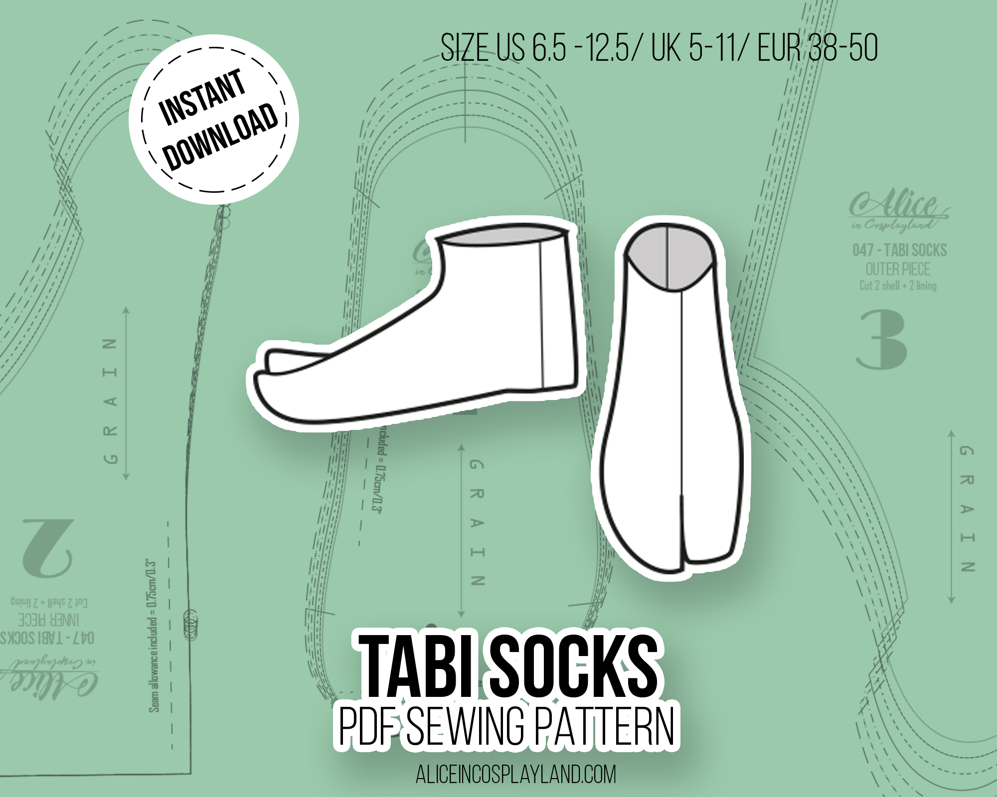 Tabi Socks For Kimono Sewing Pattern Alice In Cosplayland