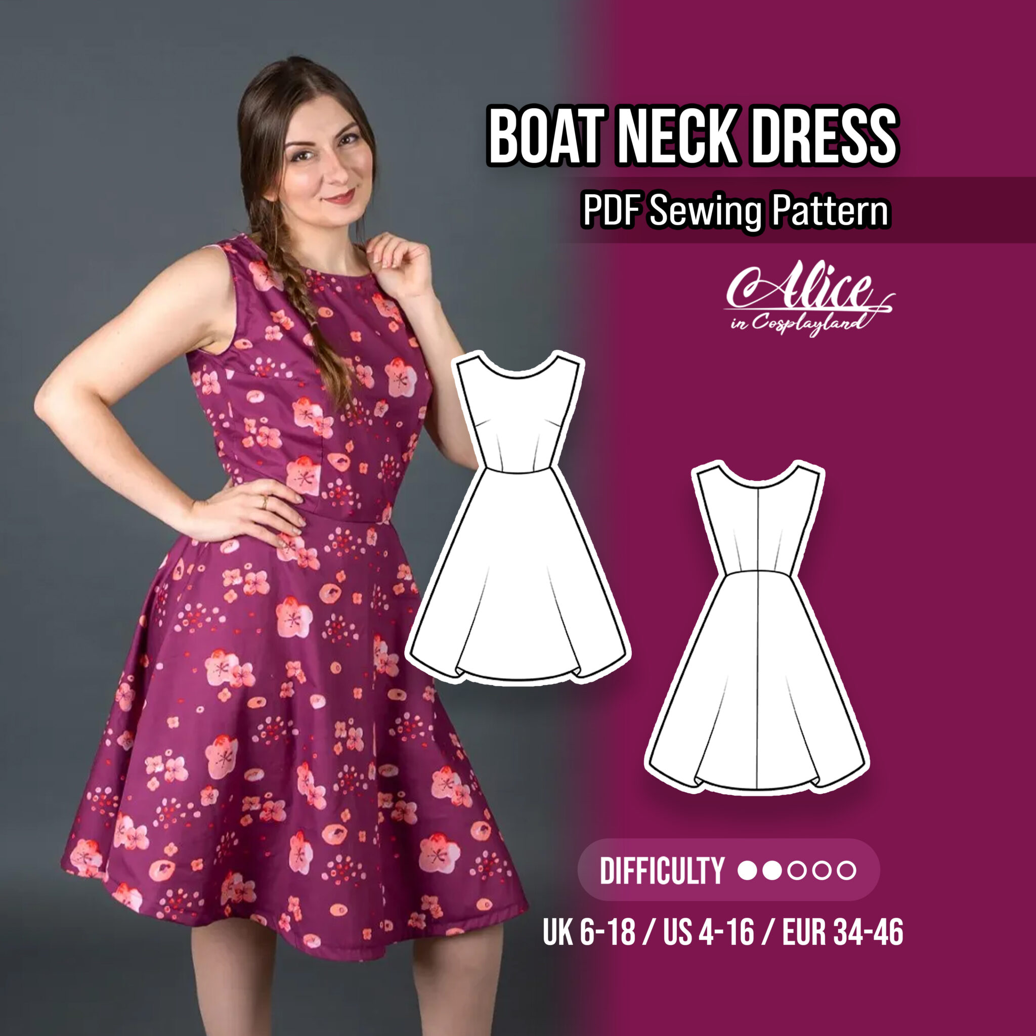 Boat Neck Dress Sewing Pattern