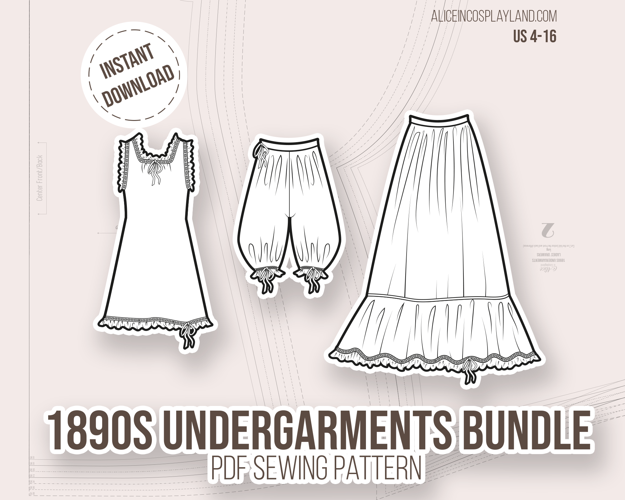 1890s Undergarments Bundle Sewing Pattern - Alice in Cosplayland