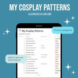 My cosplay patterns Notion Template